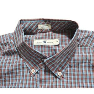 Onward Reserve Mens Preppy Plaid Button Down Shirt XL Blue Orange Tailored Fit